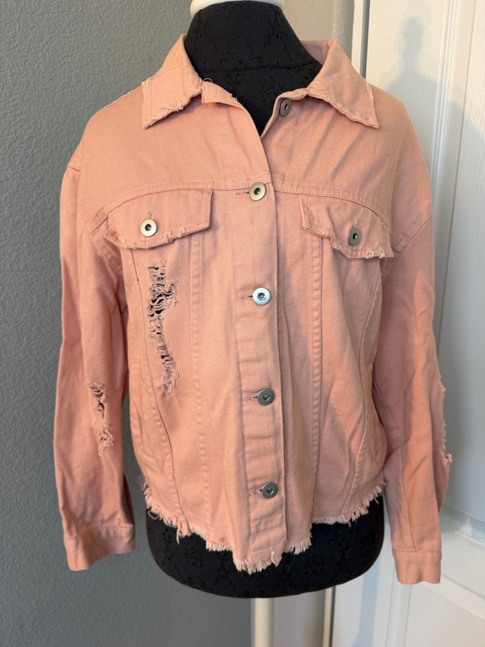 G by Guess Pink Distressed Denim Jacket Size Small